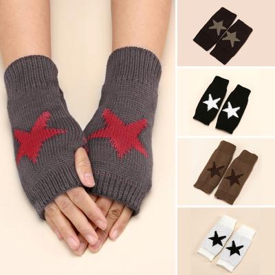 1 Paar Winter-Schreibhandschuhe, gestrickt, halbe Finger, elastisch, mit Sternenmuster, farblich abgestimmt, rutschfest, Handgelenkschutz, Wärmespeicherung, weich, warm, für Studenten