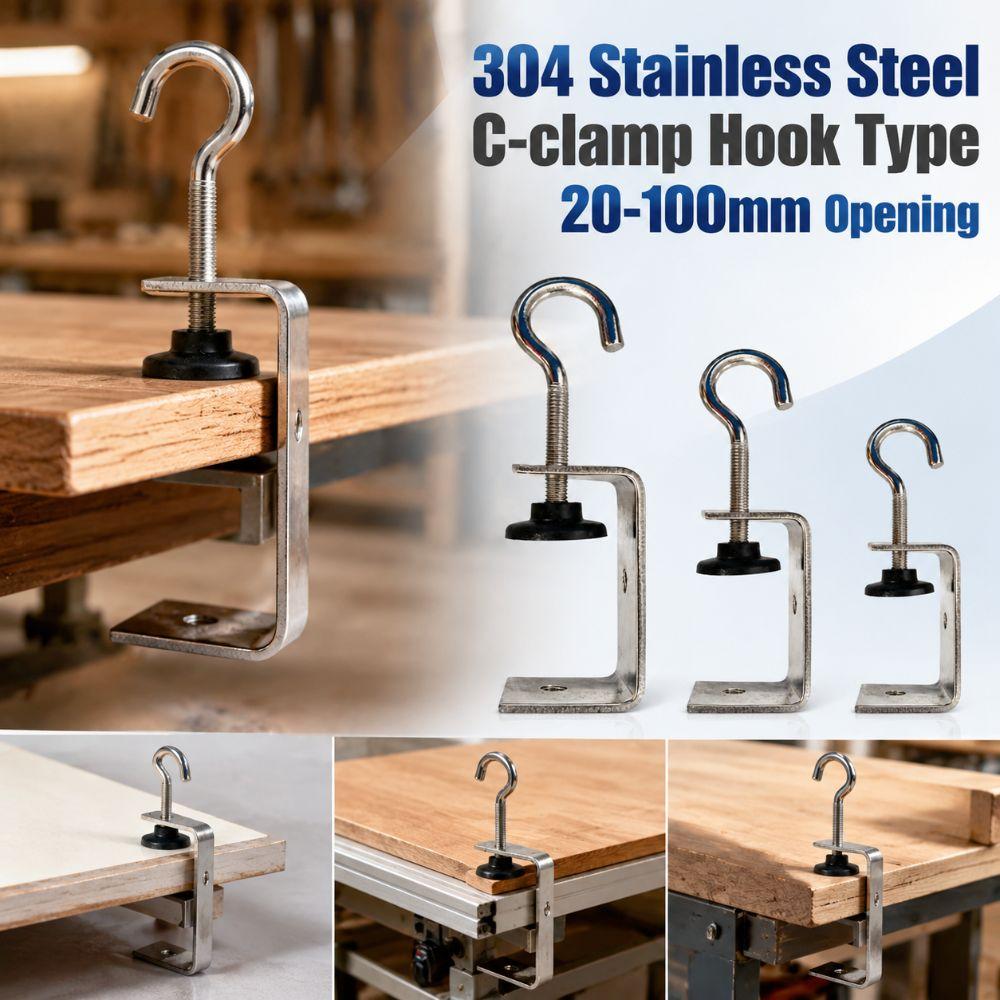 304 Stainless Steel Square Clamp Hook Type Fixed Holder Clip C-clamp Hardware Fasteners