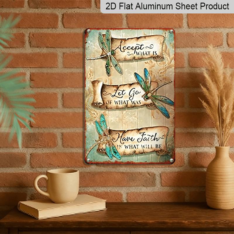 2D Flat, Vintage Dragonfly Metal Sign - 8x12 Inch Retro Dragonflies Aluminium Wall Art Decor, Durable Metal Picture For, Cafe, Bar, Kitchen, Bathroom