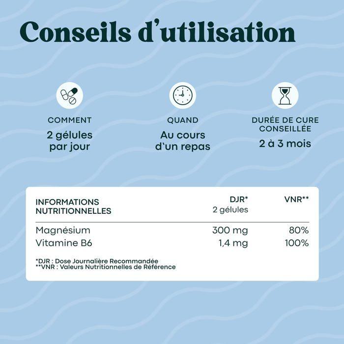 Meeres-Magnesium + Vitamin B6 1-Monats-Kur, 60 Kapseln Müdigkeit und Stress