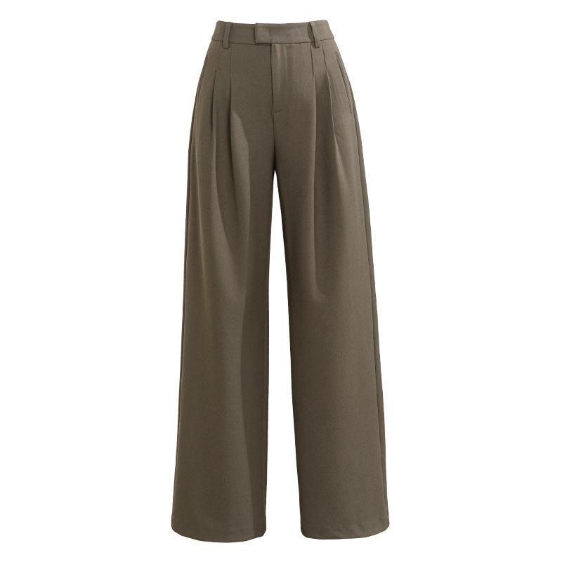 Xin Ge Wool Tr Drape Suit Wide-Leg Pants Women'S Autumn High Waist Double Pleated Design Loose And Thin Commuter Pants