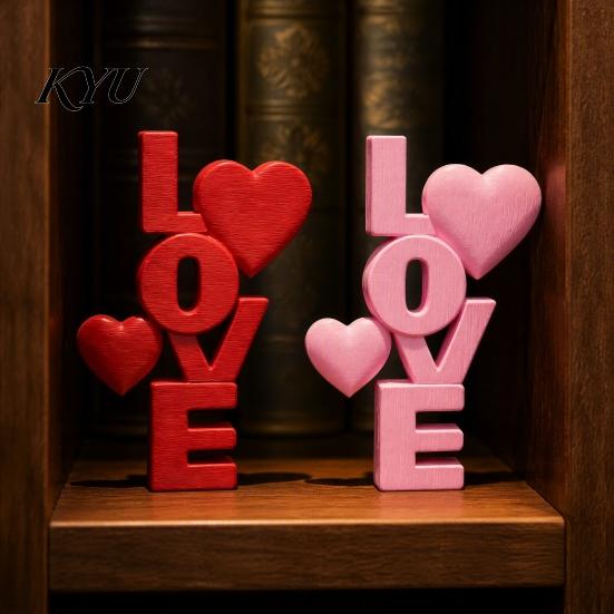 Romantische Schlafzimmer-Nachttisch-Dekoration 2 Stück 3D-gedrucktes gestapeltes LOVE-Buchstaben-Ornament mit Herz-Dekor, Schreibtisch-Liebes-Skulptur Tischskulptur, Modern