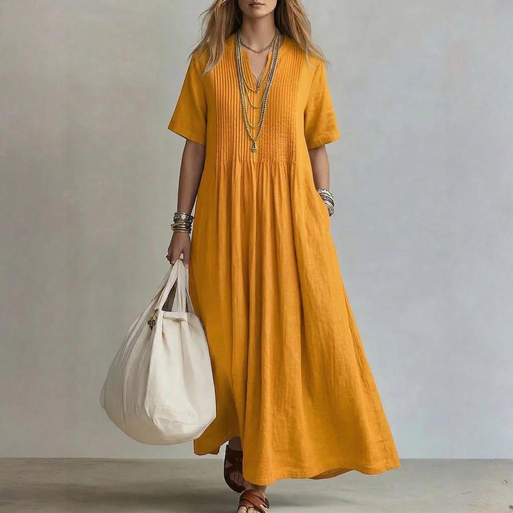 Women's Dress Casual Flowy Dresses V-neck Vocation Boho Beach Sundress