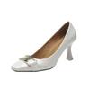 Fashion Patent Leather Square Toe Women Pumps Metal Chain Shallow Slip on Thin High Heels Party Office Pumps Autumn Fashion Work Shoes