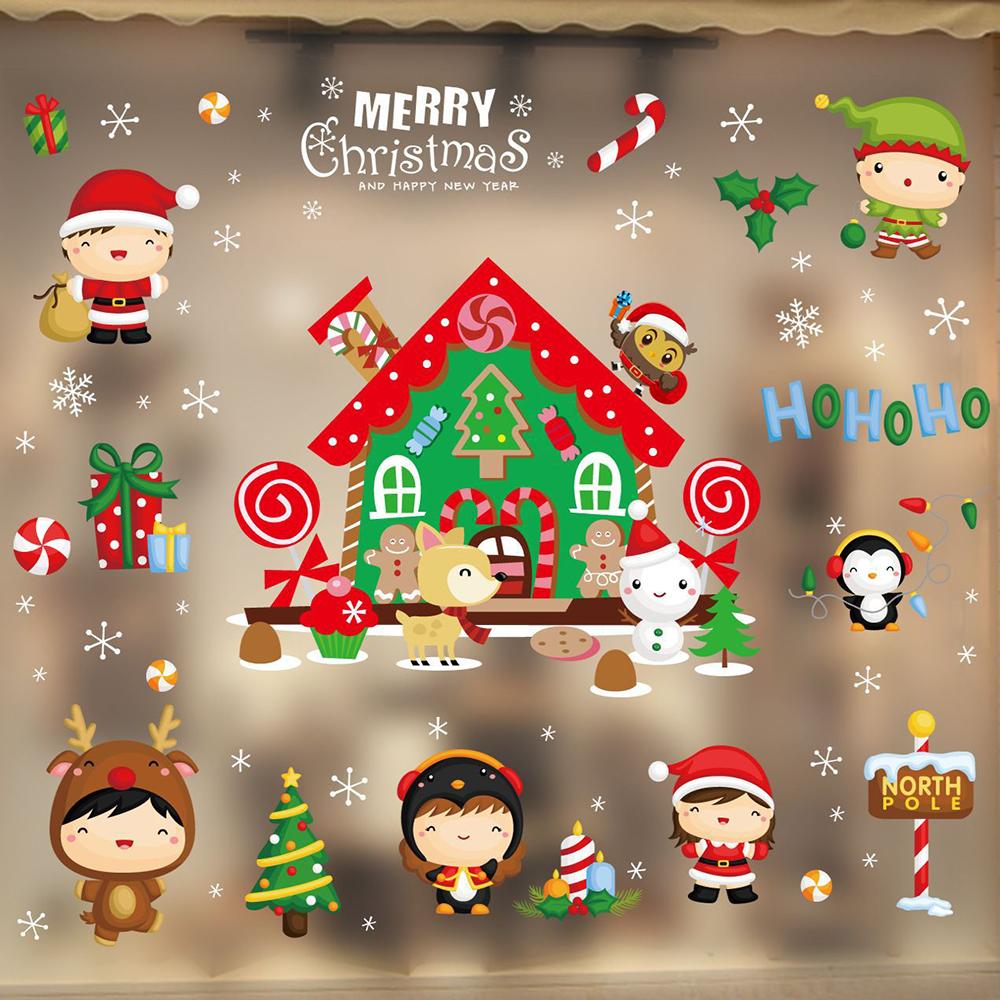 Christmas Window Sticker Xmas Glass Window Decor Snowman Snowflake Electrostatic Wall Sticker New Year Birthday Party Decoration