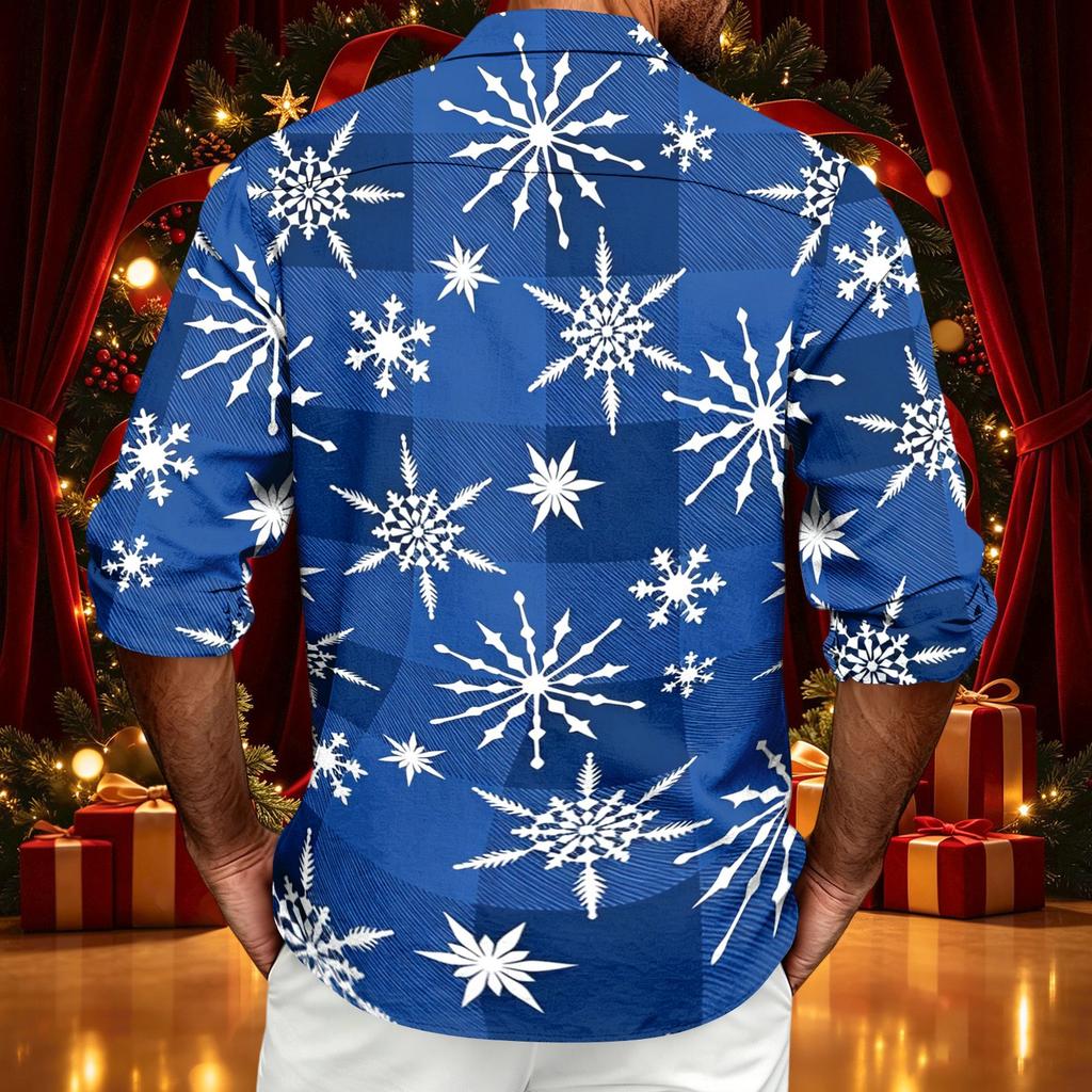 Men's Casual Long Sleeve Christmas Print Shirt for Spring and Fall
