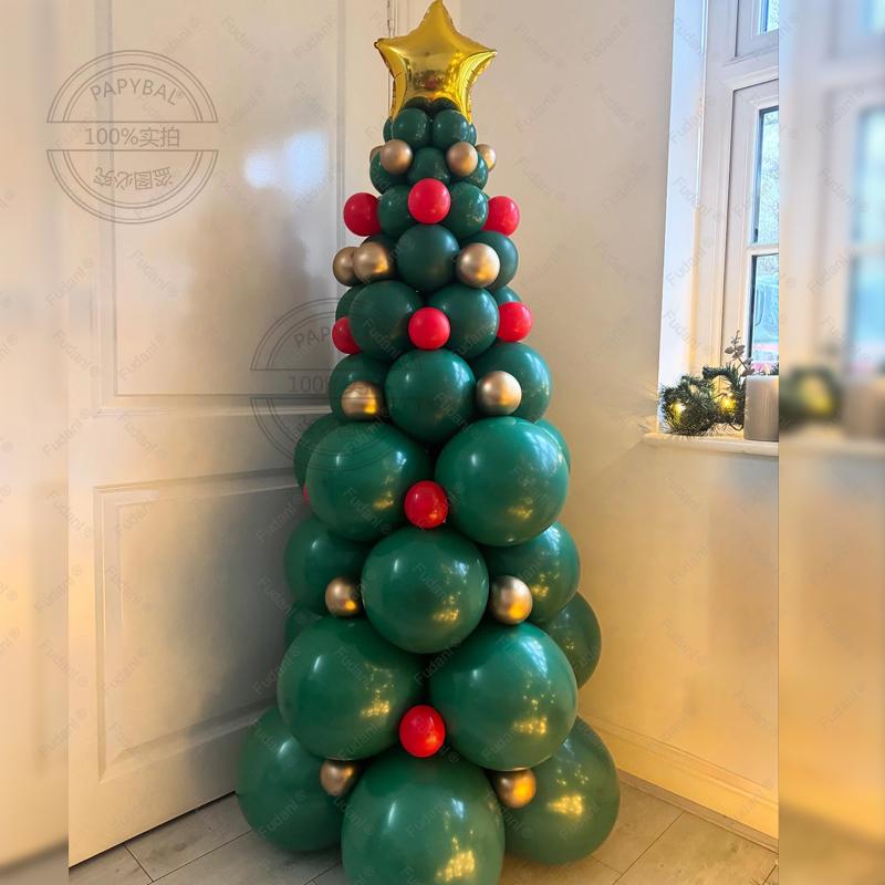66pc/set Creative Christmas Tree Decoration Set Green Balloon Tree Kit with Gold Star Topper - Perfect Festive Party Essentials