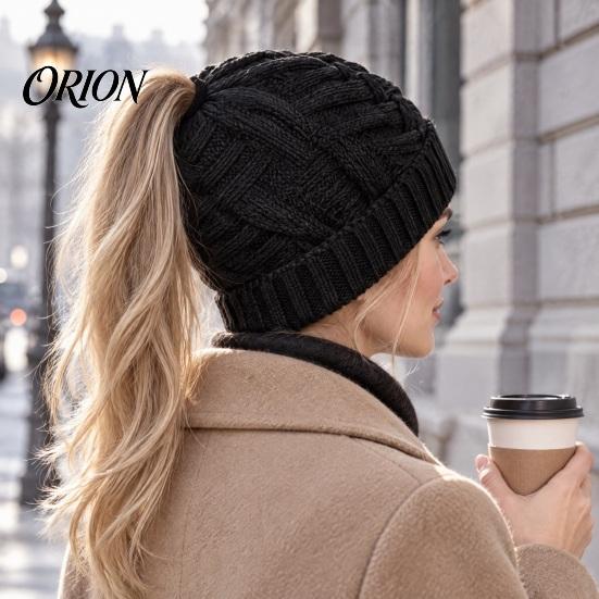 Easy Match Winter Cap Women's Ponytail Beanies, Warm Cable Knit Hat with Practical Gift for Her Hole, Thick Acrylic Outdoor Cold Weather Skull Ladies