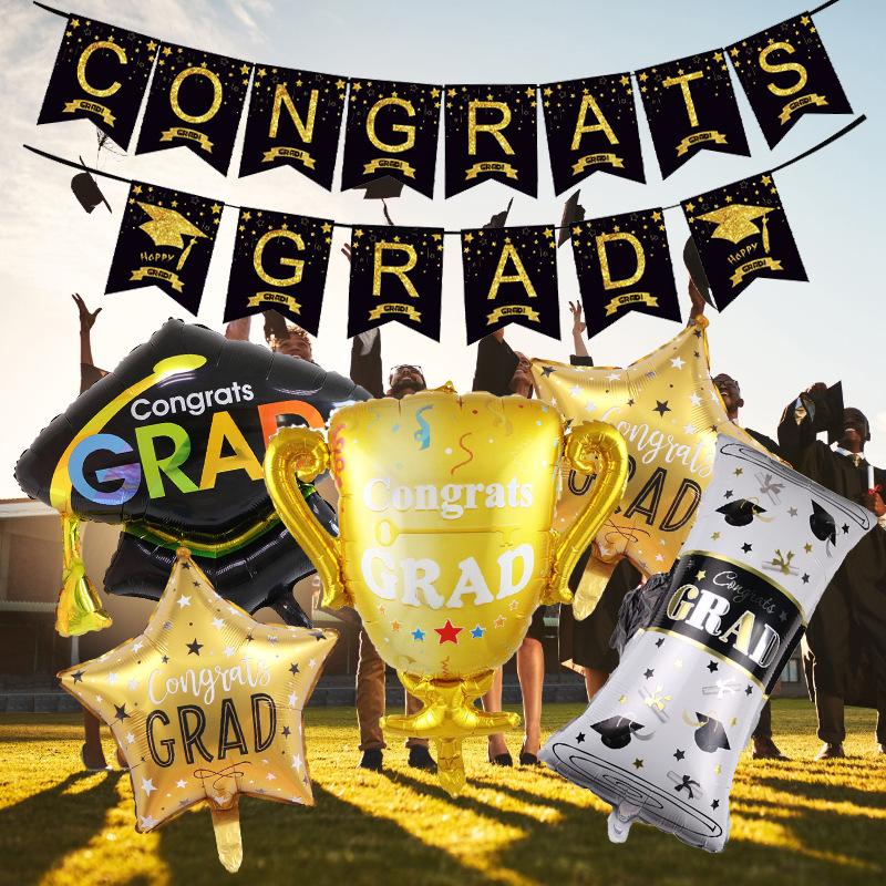 Graduation Season Party Decoration Celebration La Flag Doctor Hat Certificate Spiral Charm Balloon Set Graduation Ceremony Arrangement