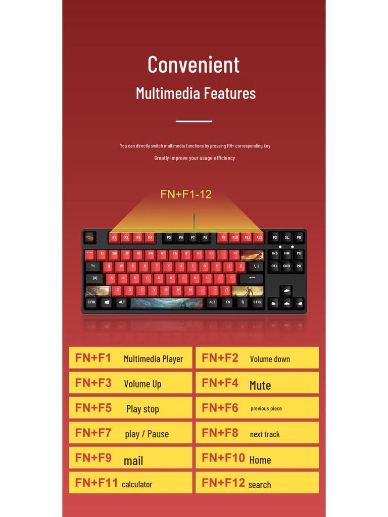 Wukong Theme 87-Key Wired Small Mechanical Gaming Keyboard for Office and Esports