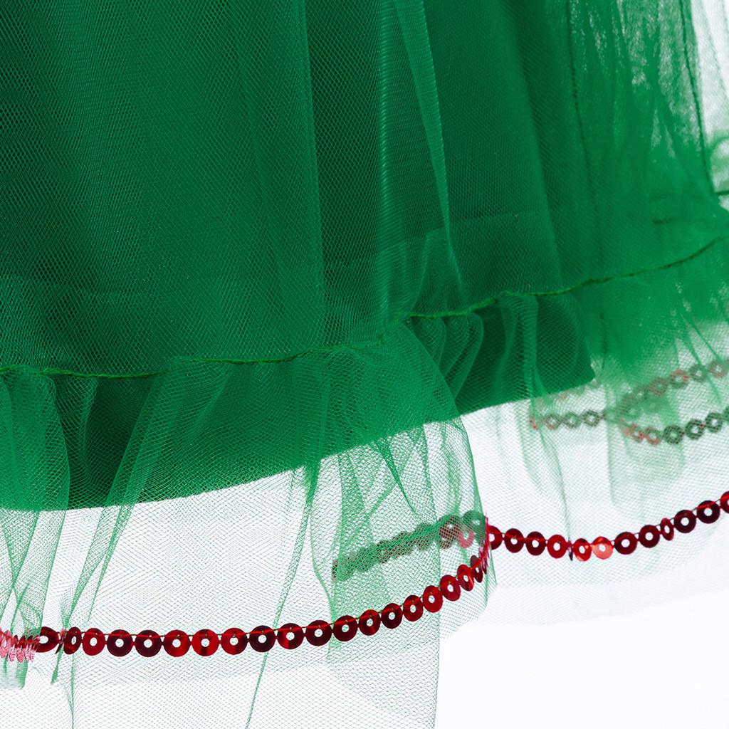 Kids Girls Santa Claus Xmas Elf Princess Sequins Tutu Dress Children Christmas New Year Cosplay Costumes Kindergarten Performance Role Play Outfit