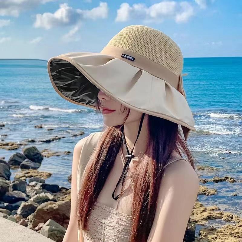 Sunscreen Hat Women's UV Protection Sun Hat Foldable Vinyl Bucket Hat Face Covering Seaside Large Brim Sun Hat