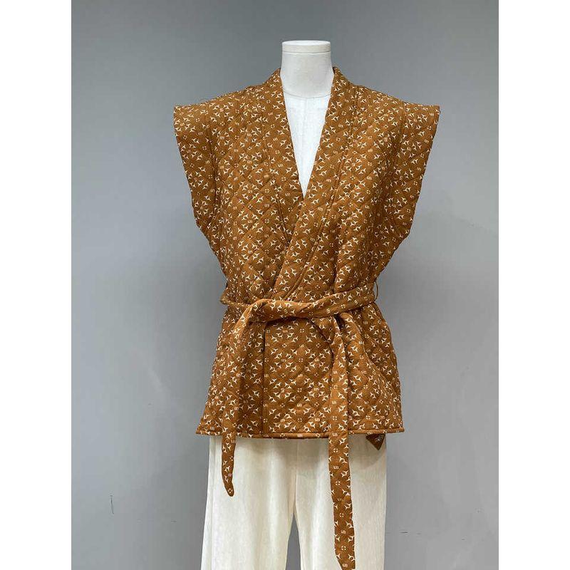 

Франция Gaoding Ретро Принт Стеганый Жилет Picture Color XS