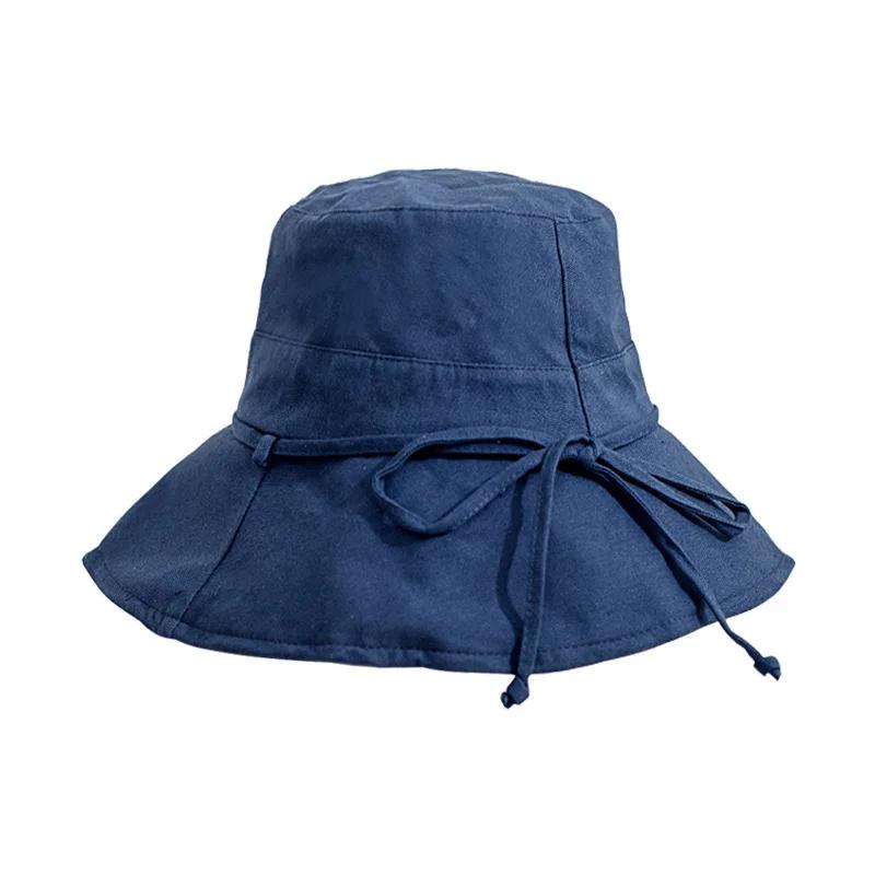 New Summer Cotton Wide Brim Bucket Hat Outdoor Trendy Lightweight Anti Uv Women Fisherman Caps Sunscreen Travel Beach Panama Cap