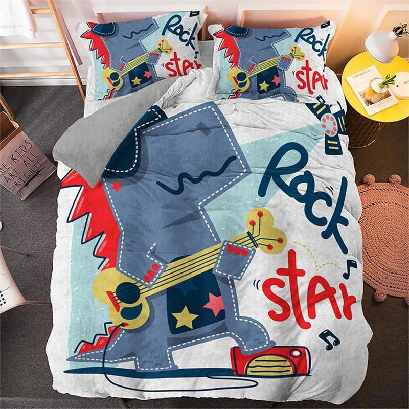 Cartoon Dinosaur Duvet Cover Dinosaur Theme Bedding Green Dinosaur Hello Bro Pattern Bedroom Decoration for Children Women Men