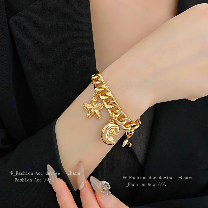 Elegant Dolphin Starfish Seashell Pearl Bracelet: High-end Minimalist Bangle for Women