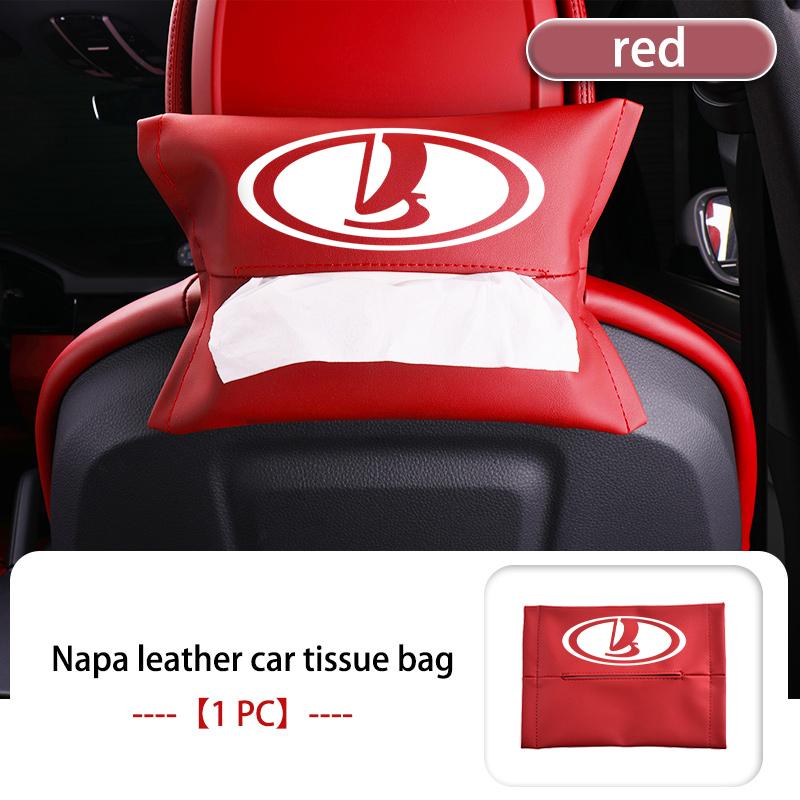 Car Logo Tissue Box Leather Paper Storage Bag Organizer Interior Accessories For Lada Xray Granta Largus Kalina Largus Priora WW34