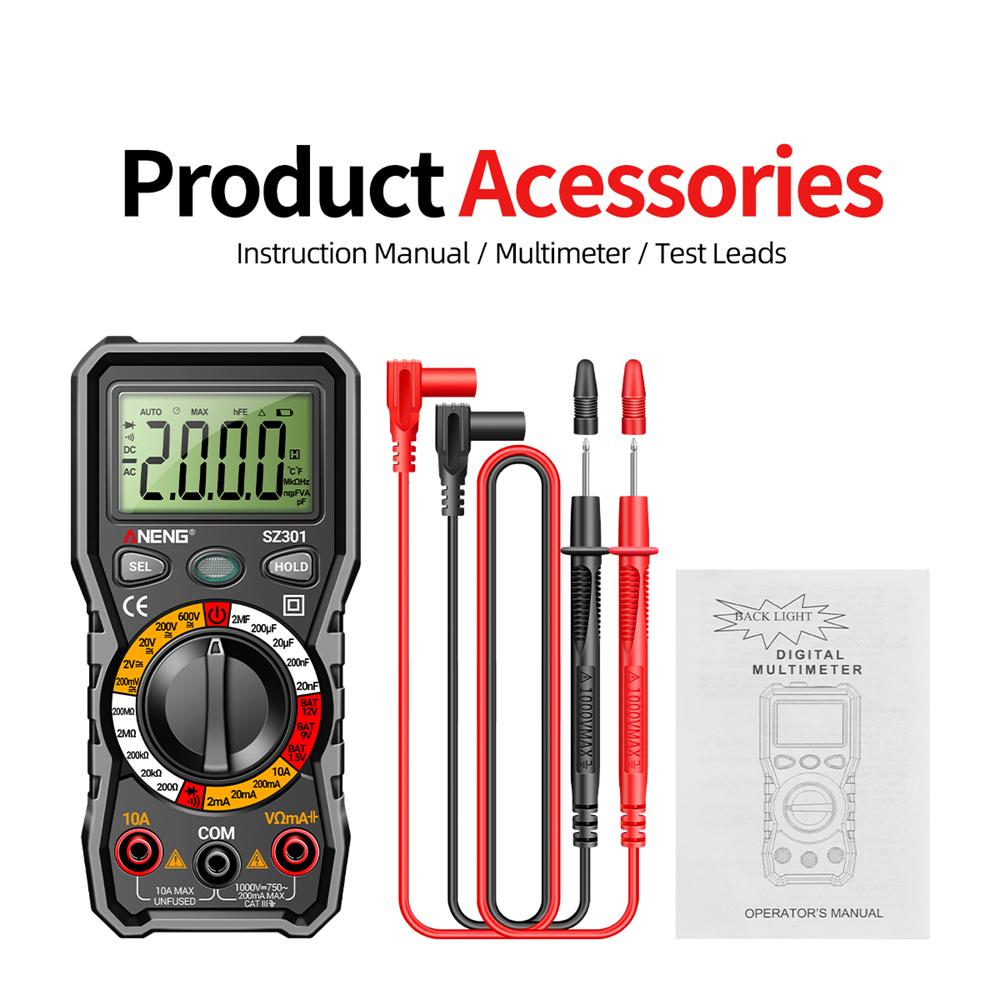 SZ301 SZ302 Digital Multimeter Professional Multimetro Auto Voltmeter AC DC 220V Resistance Voltage Capacitor Diode NCV Tester
