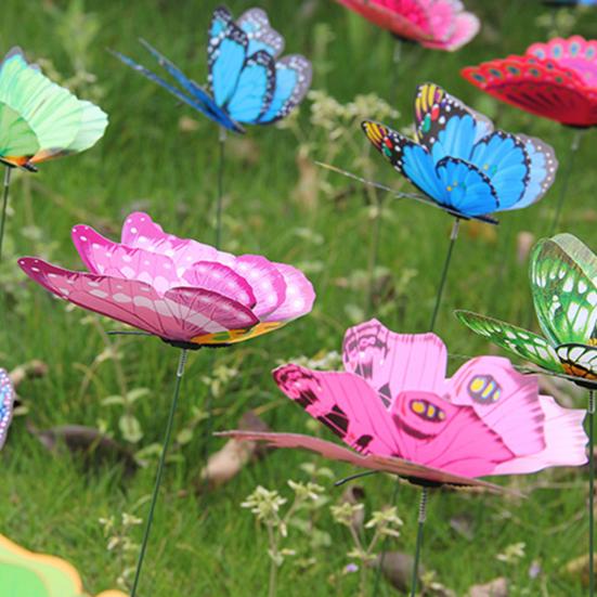 50Pcs Butterfly Picks Outdoor Butterfly Garden Stakes Realistic Butterfly Decorations for Flower Pot Yard Indoor Planter Vase