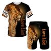 Mode 3D Imprimé Lion Vêtements de Sport Homme Ensemble 2 pièces Été T-shirt Short