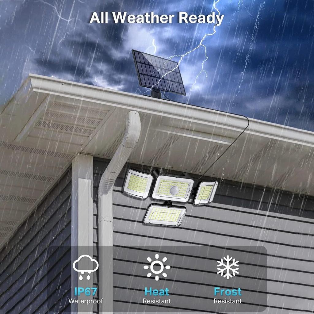 1/2/4PC Solar Outdoor Lights with 288LED Motion Sensor Lights 4 Modes Waterproof 4 Head Solar Security Wall Lamp for Yard Garden