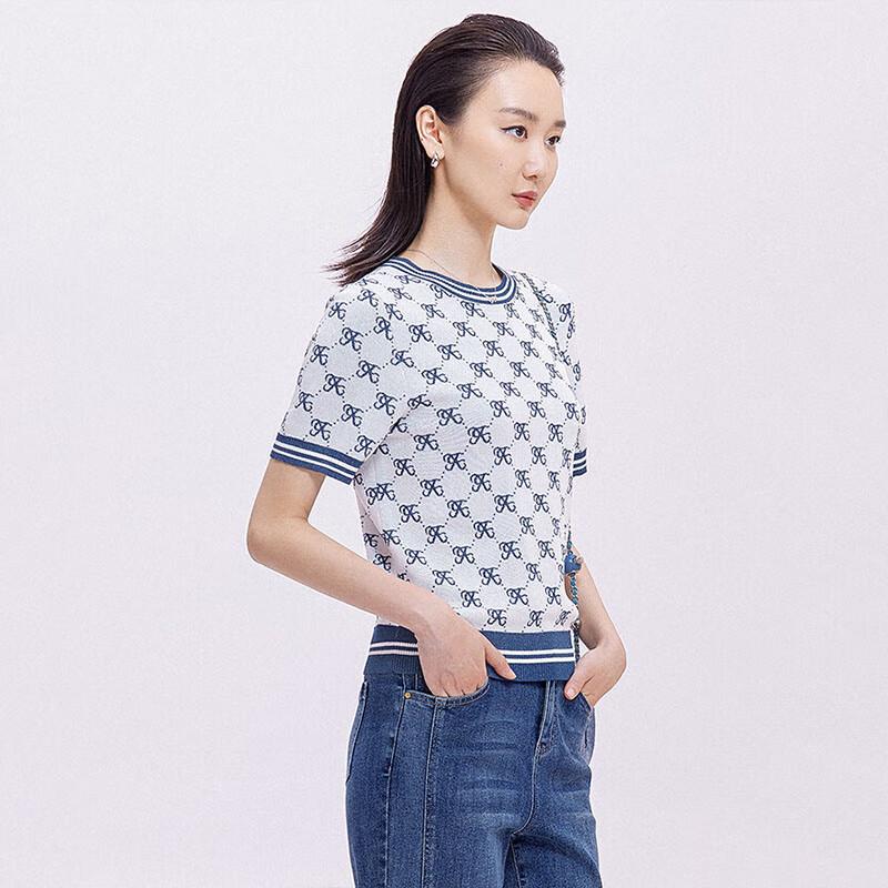 JESSIE Women's Color-block Jacquard Short Sleeve Knit Top