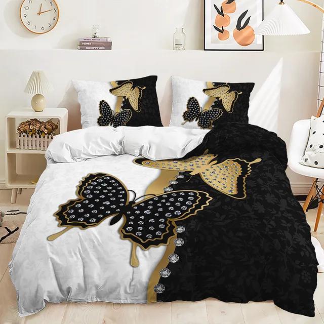 Purple Butterfly Rose Bedding Sets Luxury Duvet Cover Sets Twin Full Queen King Size Comforter Cover Set for Home Decor 3D Print