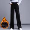 Fleece Pluche Dik Warm Letter Strepen Hoge Taille Corduroy Rechte OL Wijde Pijp Lange Broek Dames Winter Casual Broek Kleding