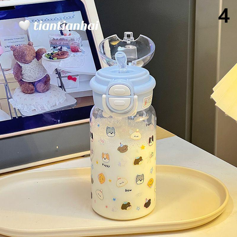 600 ml Stern Wasserflasche Becher für Eiskaffee Saft Tee Niedliche Schleife Plastikbecher mit Strohhalm Deckel Tragbare Trinkflasche