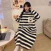 A Bao Xi Women's Winter Loose Coral Fleece Striped Cartoon Pajamas - Plus Size, Versatile Outdoor Wear