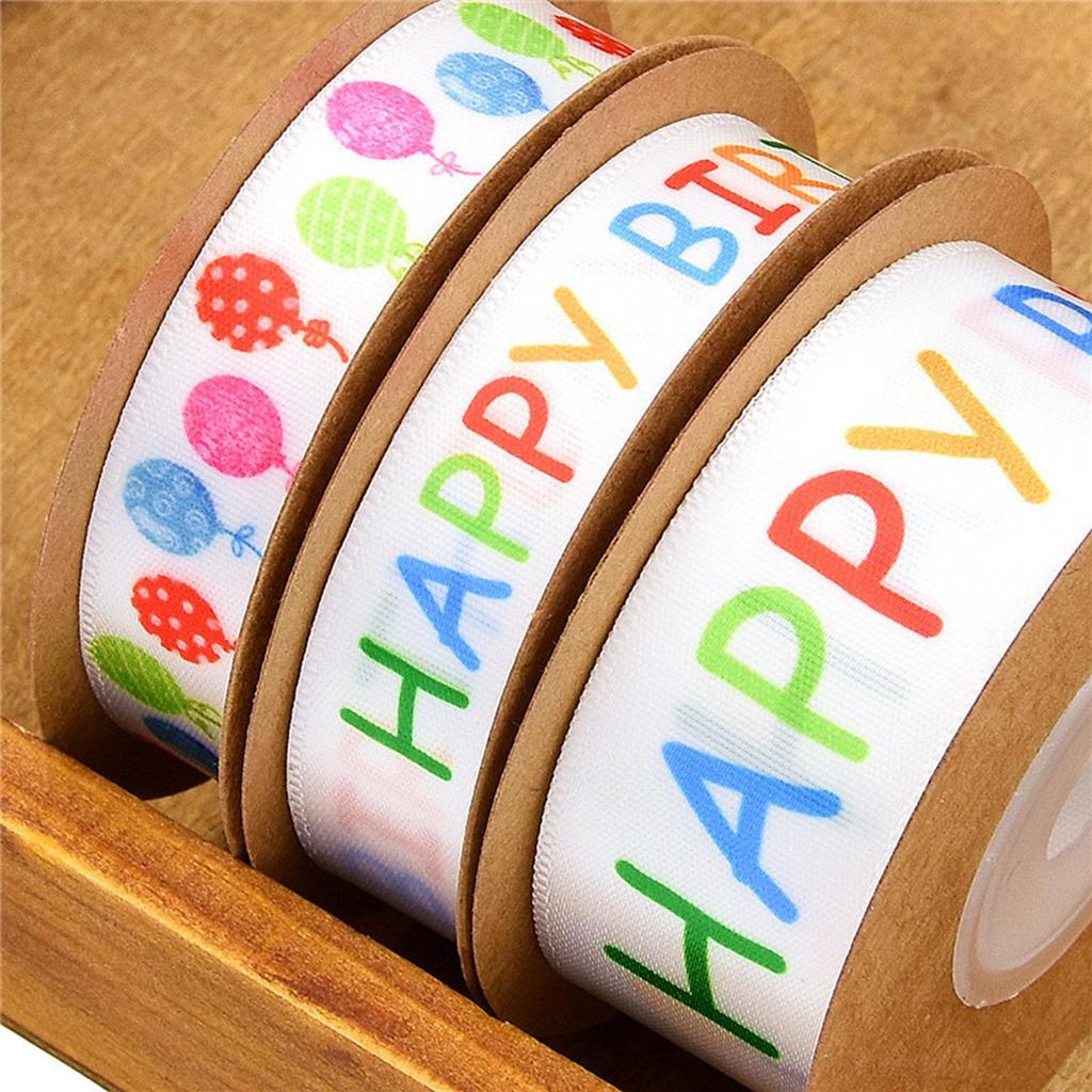 Happy Birthday Printed Ribbon Multicolor Letter Roll Gift Wrapping for Party Festival Decor