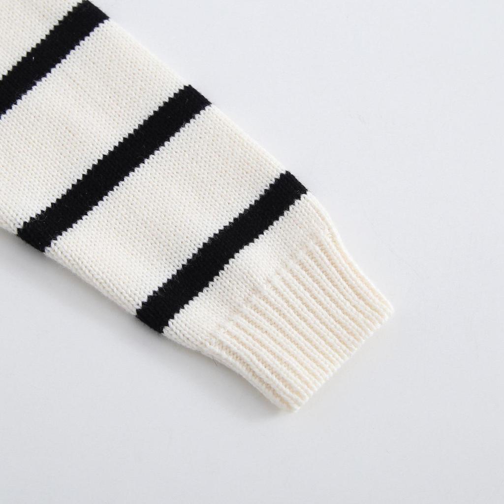 Korean Unisex Kids' Cotton Striped Sweater with Lapel