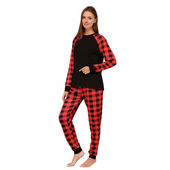 Set 2 Piese Pijamale Asortate Familie Top Mâneci Lungi Gât O Pantaloni Carouri Festiv Părinte-copil