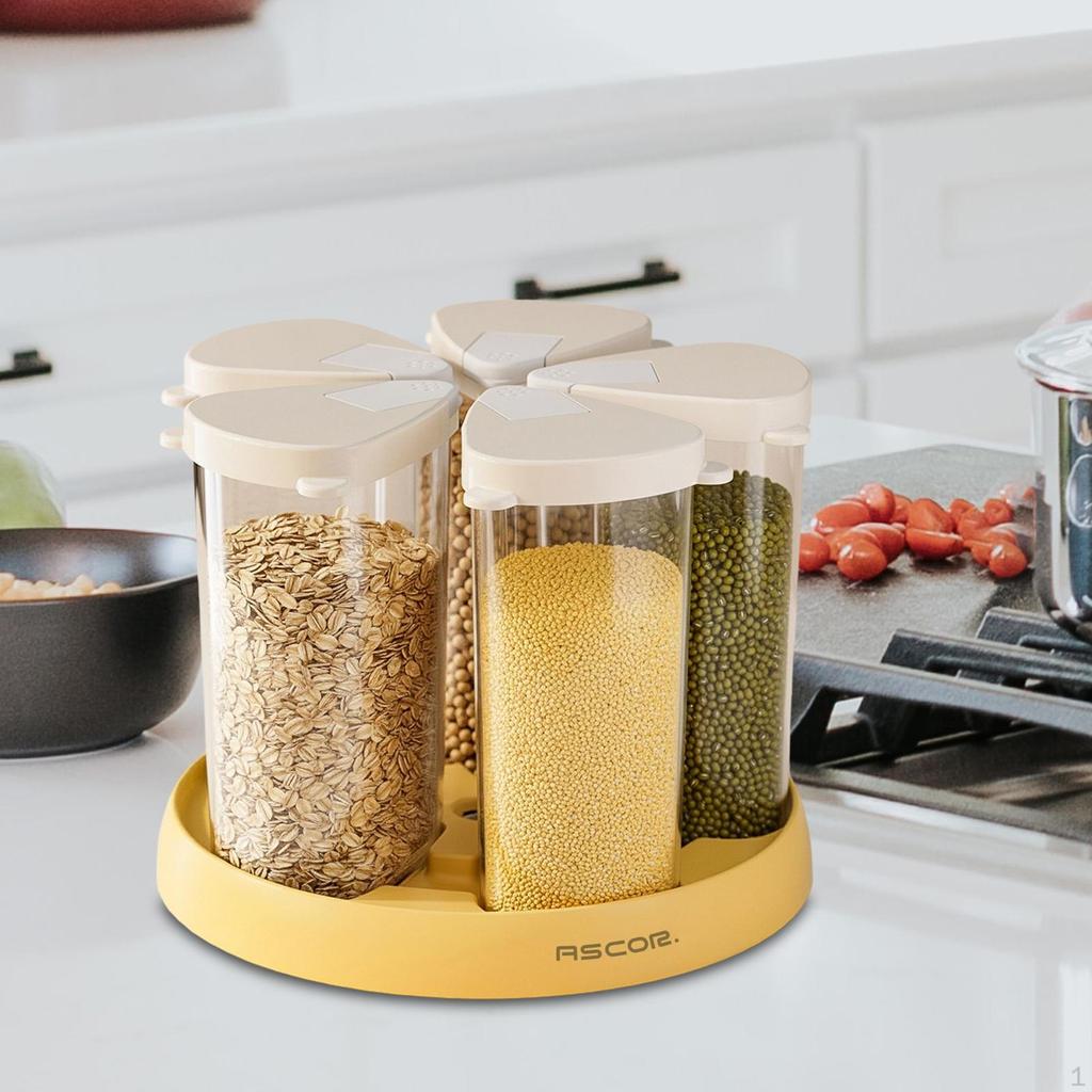 Dry Food Storage Containers Grain Dispenser 360° Rotating Organizer Rice for Beans Barley