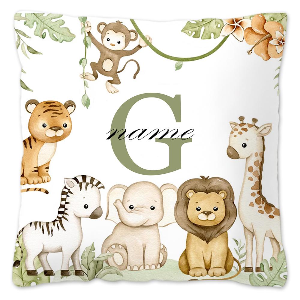 Animal with Name Pillow Case Personalized Pillow Dust Cover Bedroom Kids Wild Party Decoration Pillowcase Birthday Children Gift