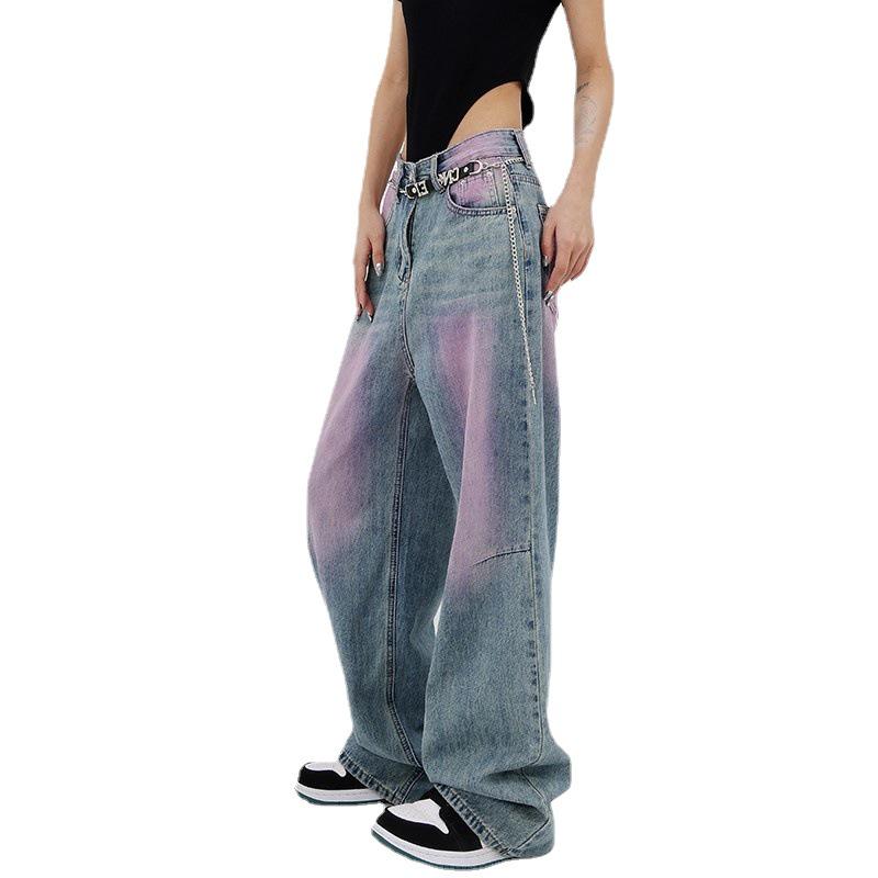 2023 Washed Retro Graffiti Wide-Leg Jeans for Women - Trendy Spring/Summer Gradient Mopping Pants