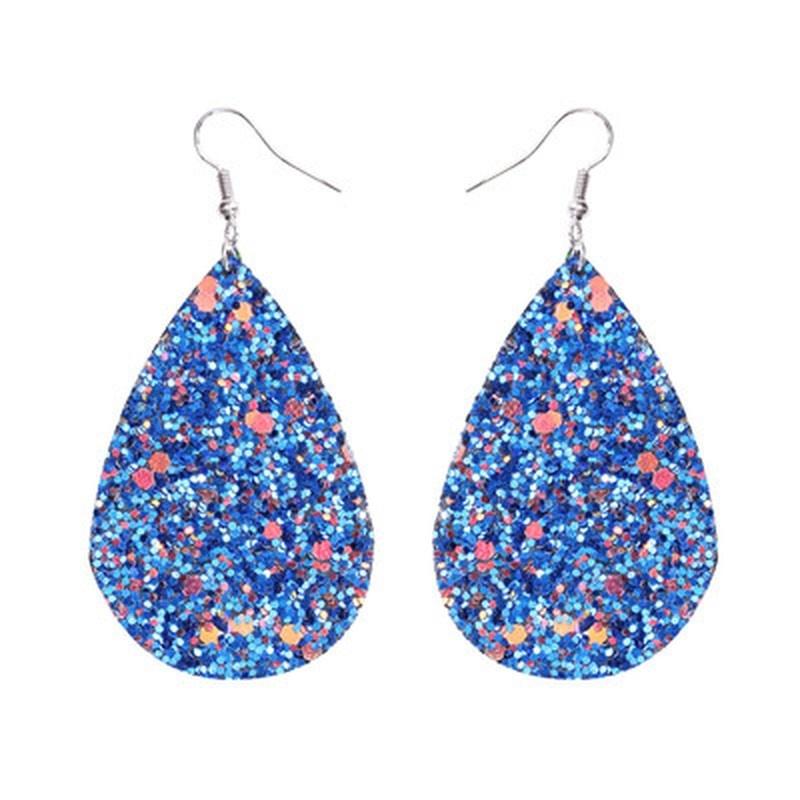 1pair Exaggeration Glitter Colorful Sequin Teardrop Leather Dangle Earring Bohemian Shining Waterdrop Drop Earrings Women Fashion Jewelry Gifts
