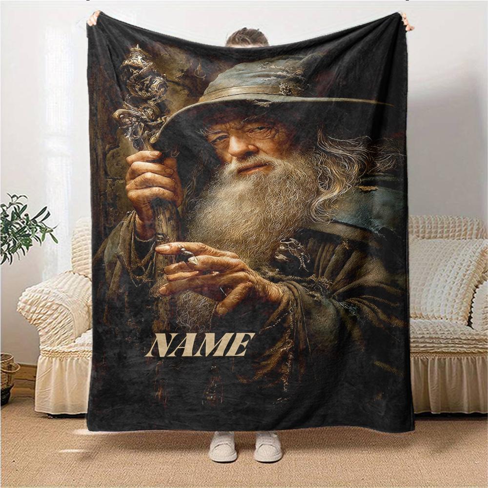 Custom Name Wizard's Ancient Wisdom blanket for Couch & Bed, Plush Cozy Fuzzy Blanket Super Soft & Warm Blankets for Fall and Winter. 090890