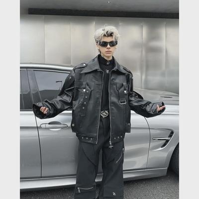 Retro American Men's PU Leather Zipper Jacket with Lapel - Solid Color & Loose Fit, Unique Style