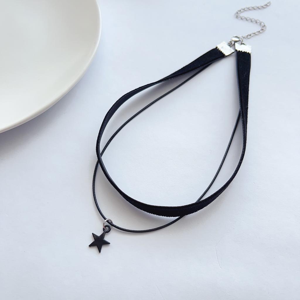 Simple Personalized Black Velvet Strap Choker Neck Strap Double Pentagram Pendant Choker Necklace Women's Accessories Ornaments