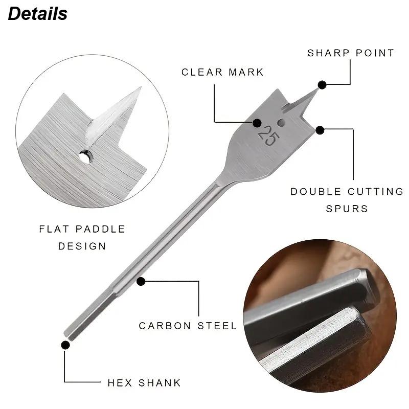 Spade Drill Bit Set Paddle Flat Boring Double Side Carbon Steel Cut Spurs Woodworker Desk Hole Cutter Wood Board PVC Woodworking