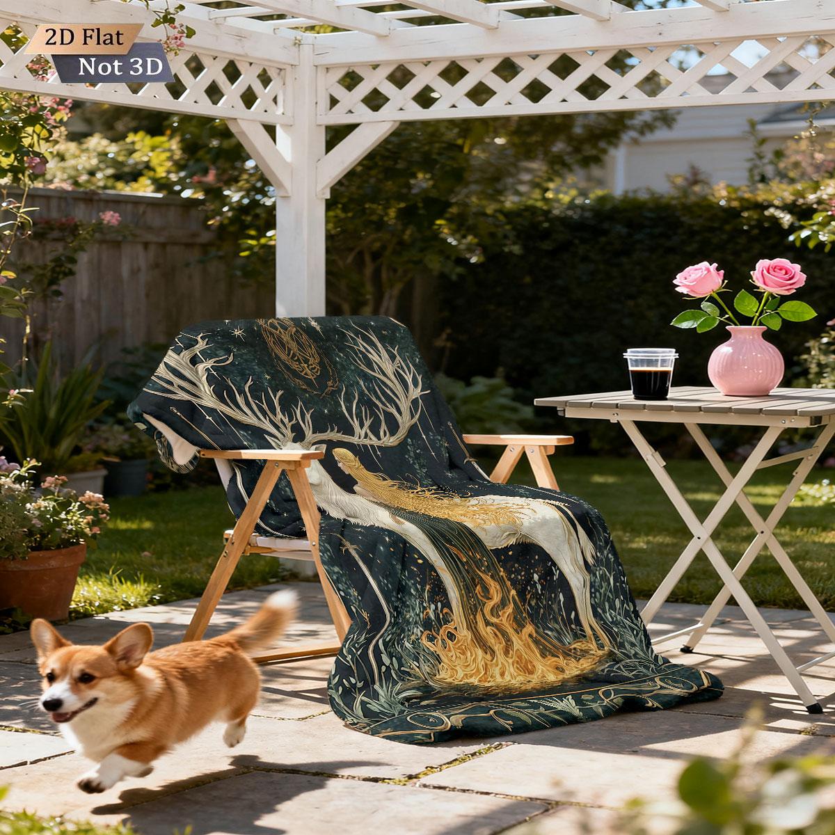 

1pc Mysterious Saint Reindeer Printed Flannel Blanket in Multiple Sizes Soft and Comfortable Casual Napping Cover Carpet 75x100cm (30x40inch)