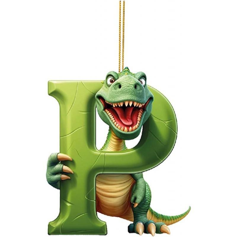 1ks vánoční dinosauří ozdoby 26 písmen kreslený přívěsek 2D plochý akrylový materiál dinosauří figurky závěsná vánoční párty dekorace, ideální pro domácnost