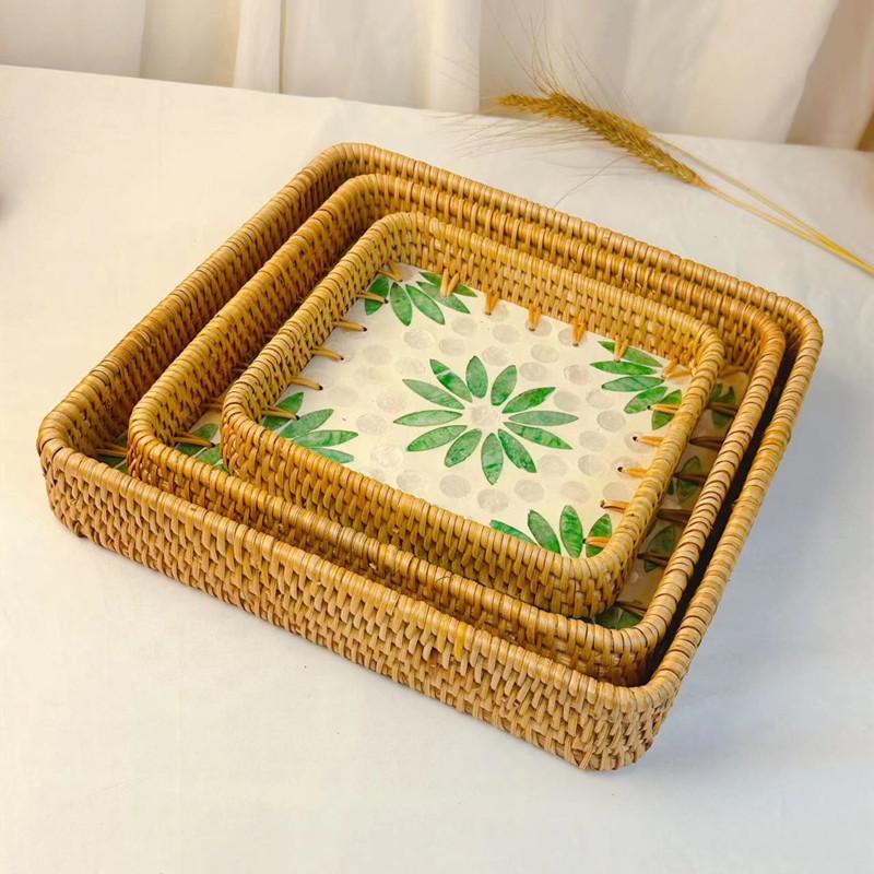 Colorful Shell Rattan Woven Tray Creative Handmade Fruit Plate Jewelry Storage Tray Home Counter Decoration