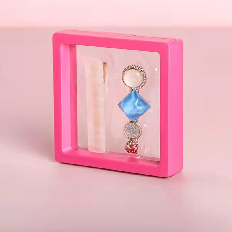 1Pc Jewelry Case PE Film Badge Storage Transparent Ring Casket Elastic Jewelry Display Container Dustproof Frame Portable