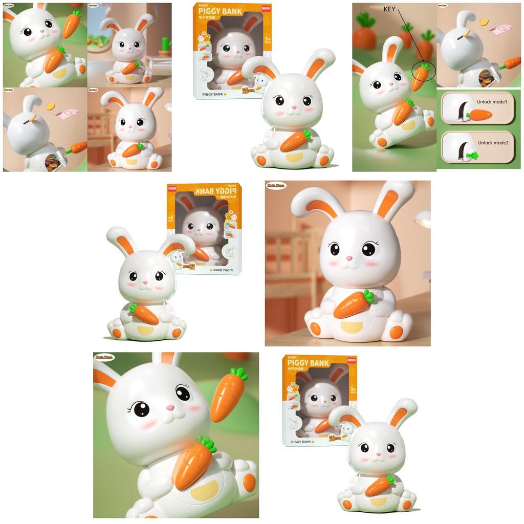 Cute Bunny Coin Bank Large Capacity Cartoon Creative Anti-fall Plastic Savings Jar Gift For Boys And Girls