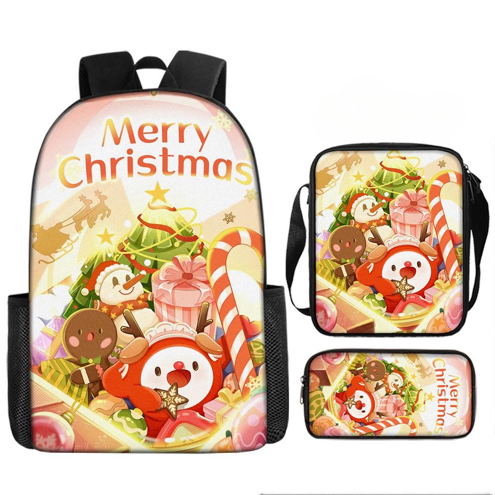 Christmas Backpack, 3D Digital Printed Backpack, Shoulder Bag, Pencil Case, Three-Piece Set