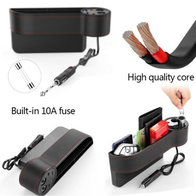 Scaun de mașină Gap Organizator din piele Cutie de depozitare multifuncțională Buzunar pentru crăpătură pentru scaun Consolă centrală Încărcător USB dublu Tensiune auto