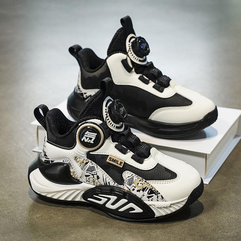 2025 spot leather button basketball shoes children's outdoor versatile dad shoes non-slip thick-soled breathable running shoes