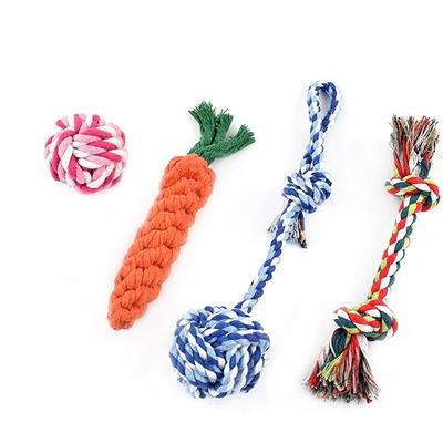 Queenpet Dog Cotton Rope Toy 4-piece Set QT-124, Mixed Colors, 1 Set